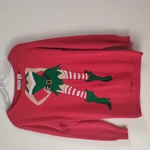 Isabella's Closet Sexy Festive Red Elf Crew Neck Ugly‎ Fun Holiday Sweater